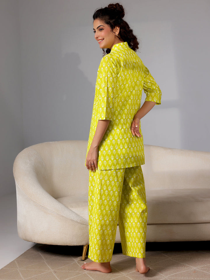 Green Printed Cotton Night Suits