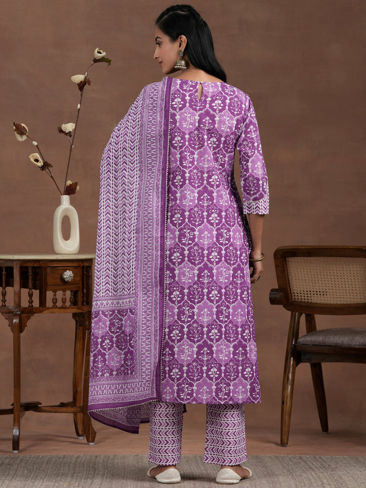 Purple Cotton Printed Straight Kurta