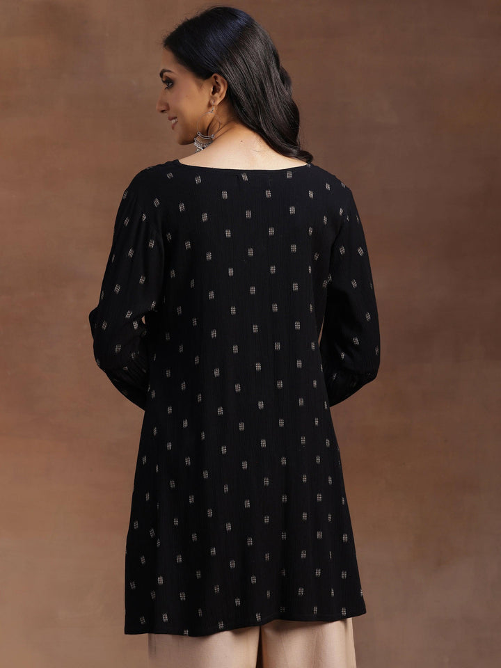 Black Woven Design Viscose Rayon A-line Kurti