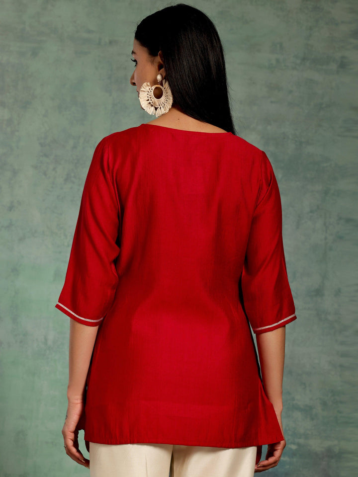 Hot Pink Yoke Design Silk Blend Straight Kurti