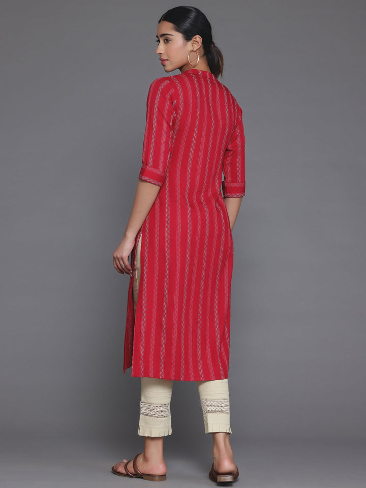 Red Striped Rayon Straight Kurta