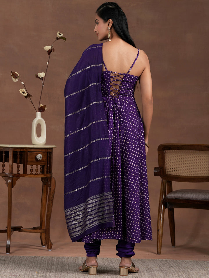 Purple Printed Rayon Anarkali Suit With Dupatta