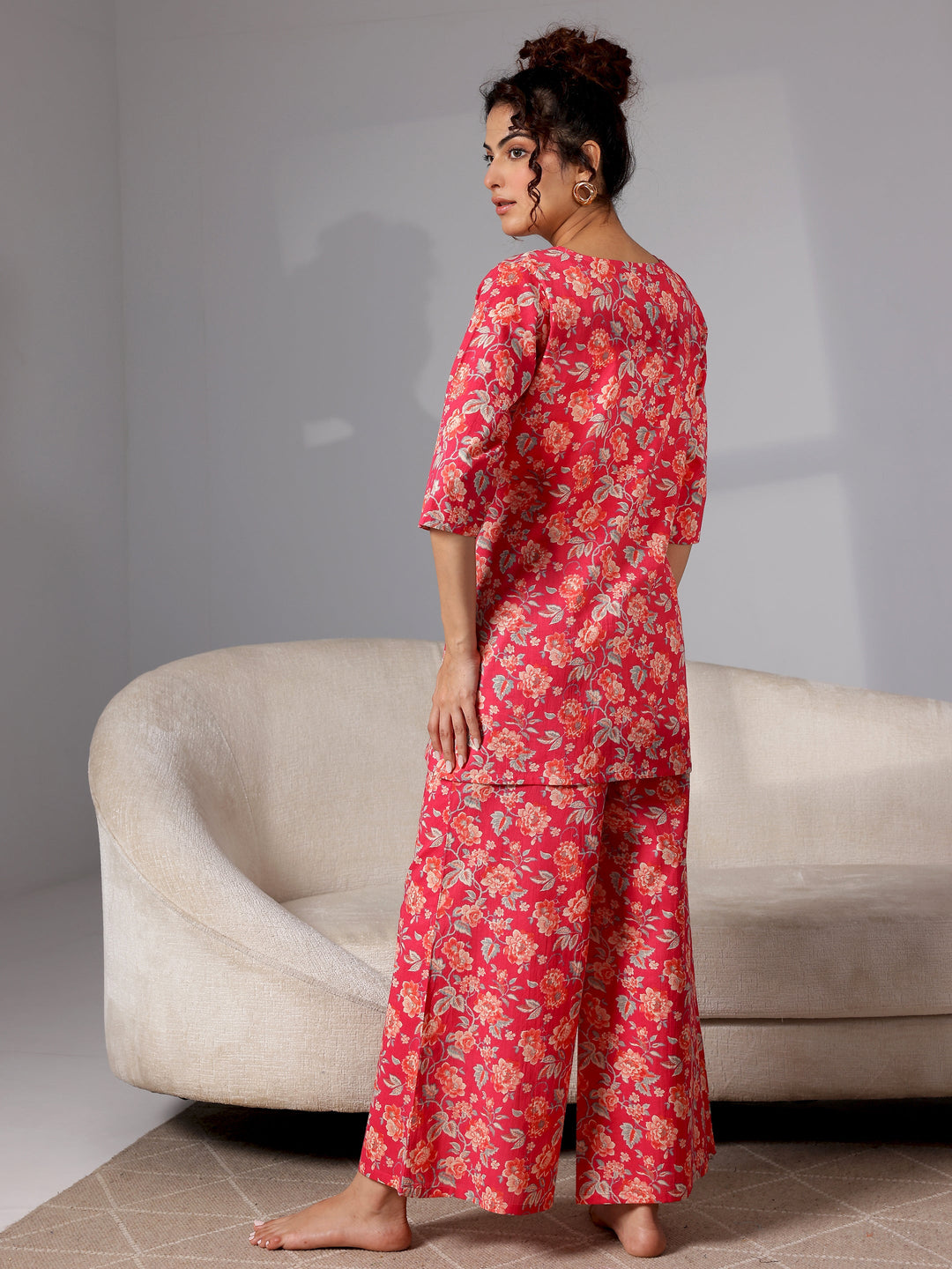 Coral Printed Cotton Night Suits