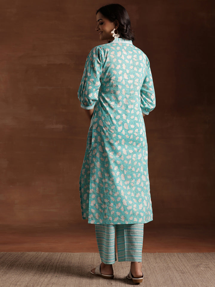 Green Printed Cotton Straight Kurta Set