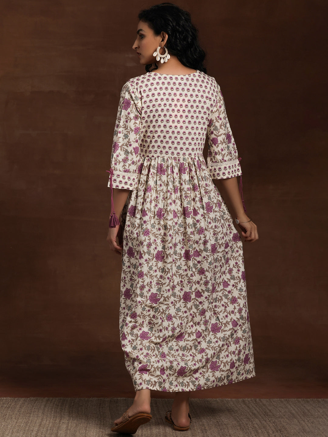 Off White Printed Cotton Fit and Flare Dress