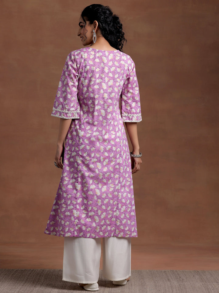 Purple Printed Cotton A-Line Kurta
