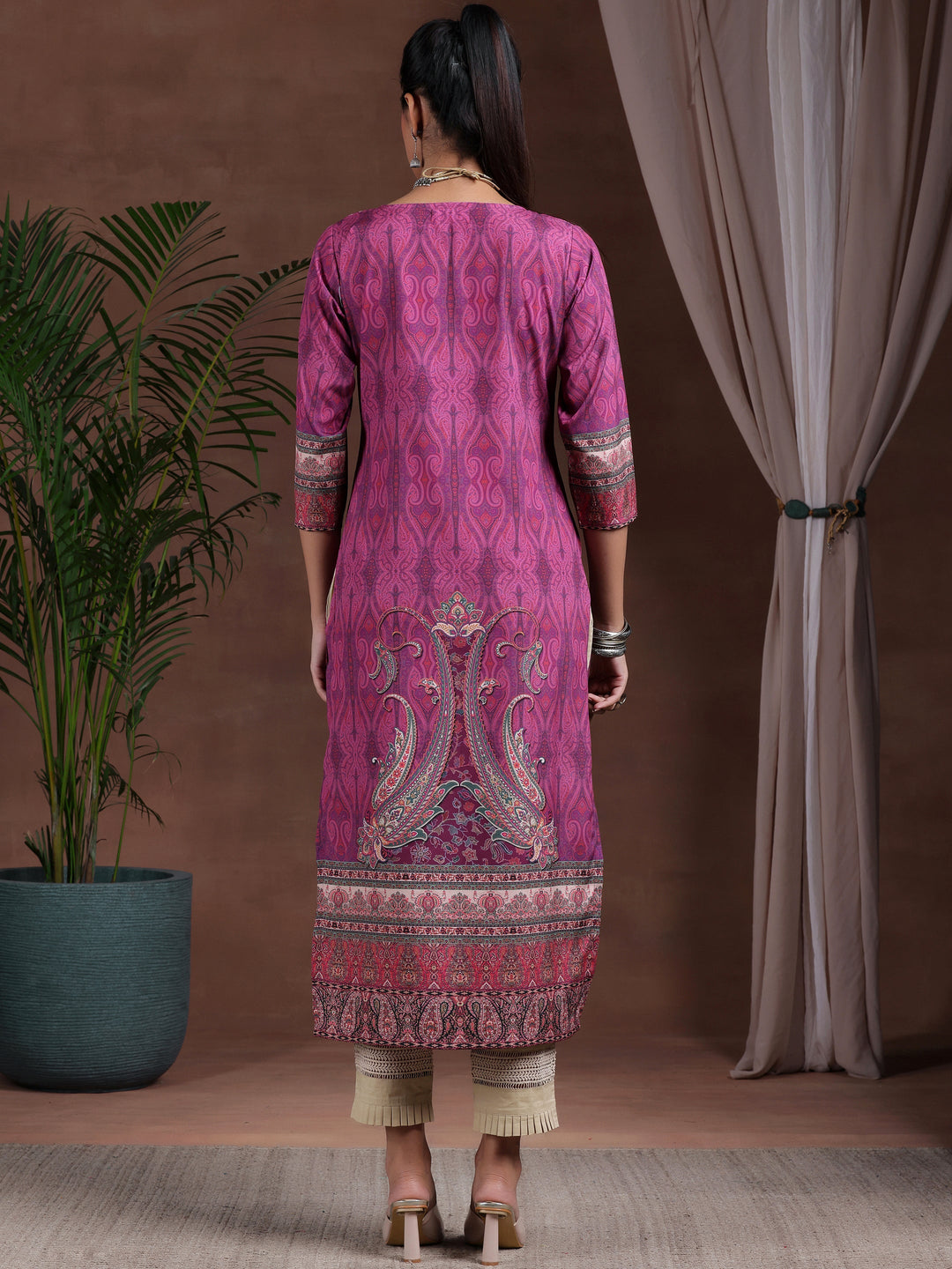 Mauve Printed Crepe Straight Kurta