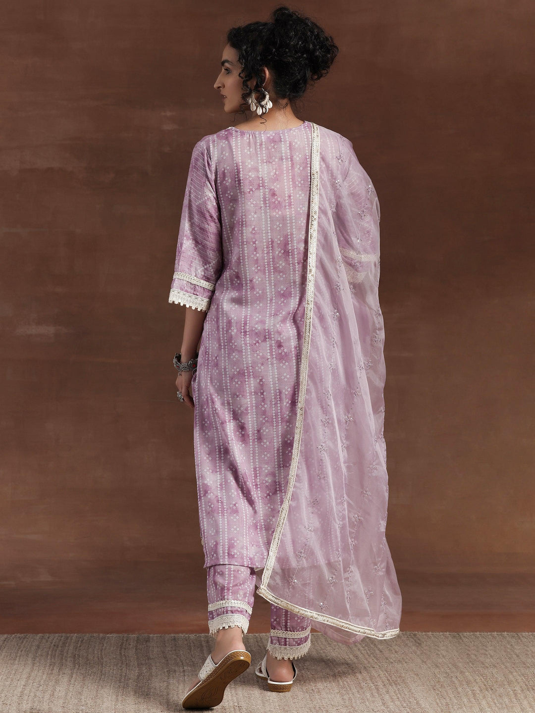 Purple Printed Cotton Straight Suit With Dupatta