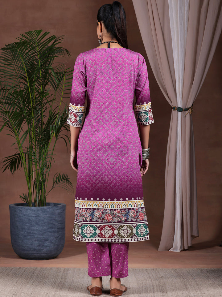 Wine Printed Poly Crepe Straight Kurta Set
