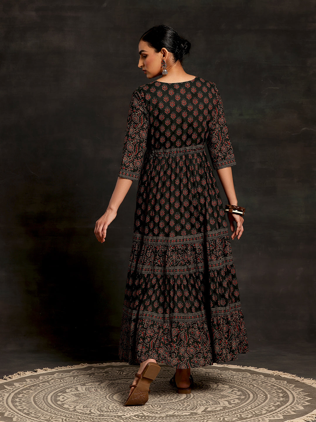 Green Printed Cotton A-Line Dress