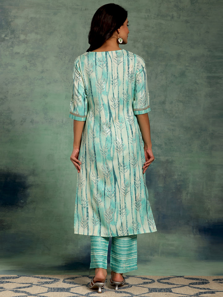 Blue Printed Rayon Straight Kurta Set
