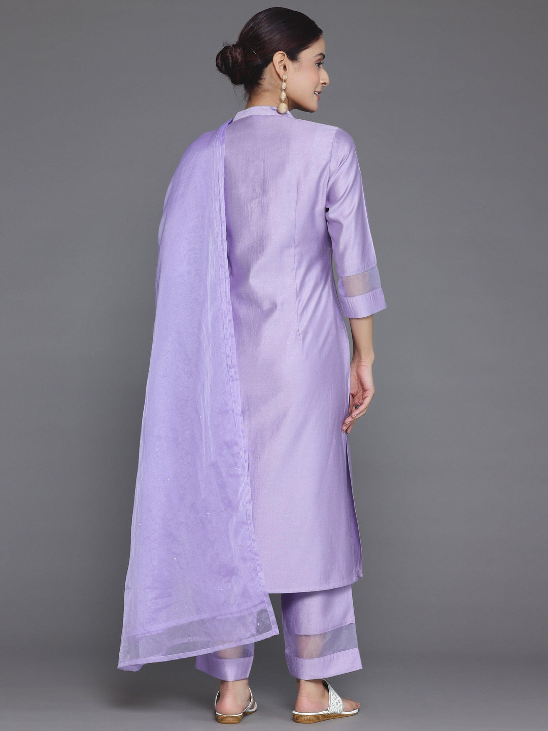 Lavender Solid Silk Blend Straight Suit With Dupatta