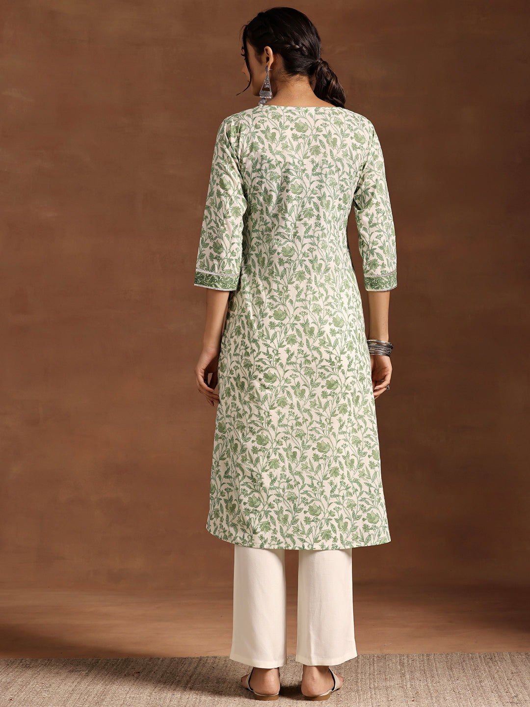 Green Printed Cotton Straight Kurta