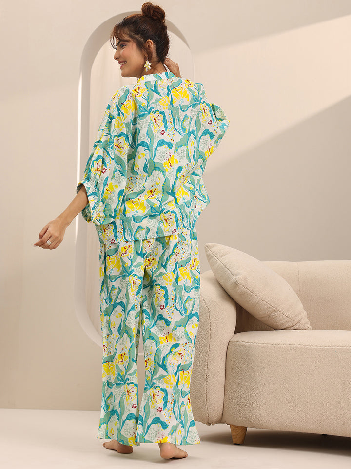 Off white Printed Cotton Night Suits