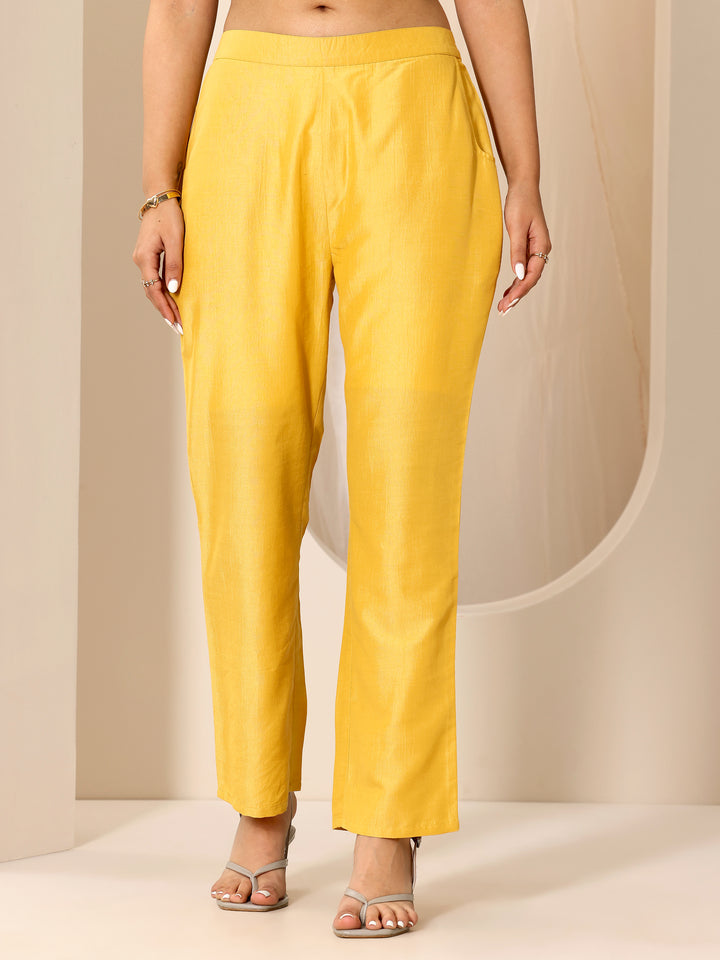 Yellow Embroidered Silk Blend A-Line Kurta Set