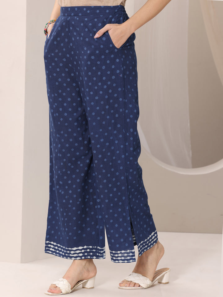 Indigo Printed Cotton Straight Suit Set With Dupatta