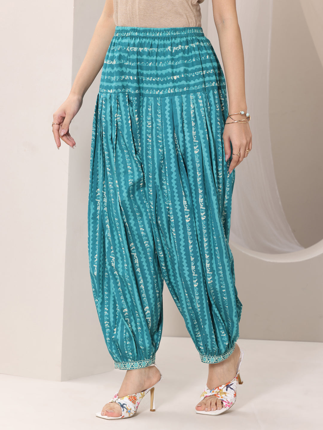 Teal Printed Cotton Straight Suit Set With Dupatta