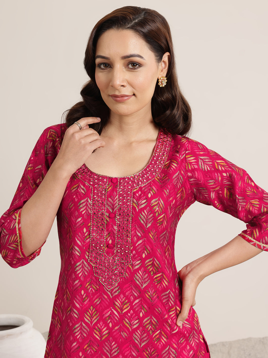 Pink Printed Silk Blend Straight Suit Set With Dupatta