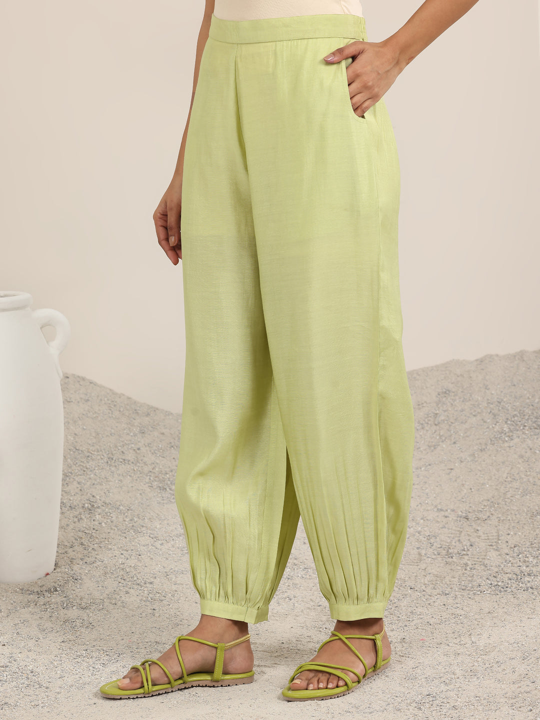Green Printed Silk Blend Straight Suit With Dupatta