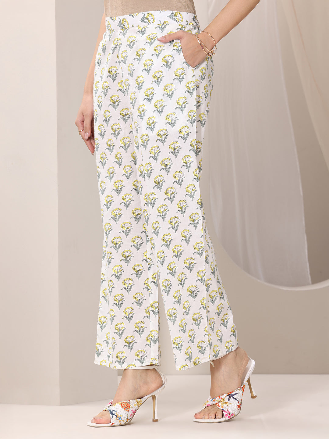 Teal Blue Printed Cotton Straight Suit Set With Dupatta