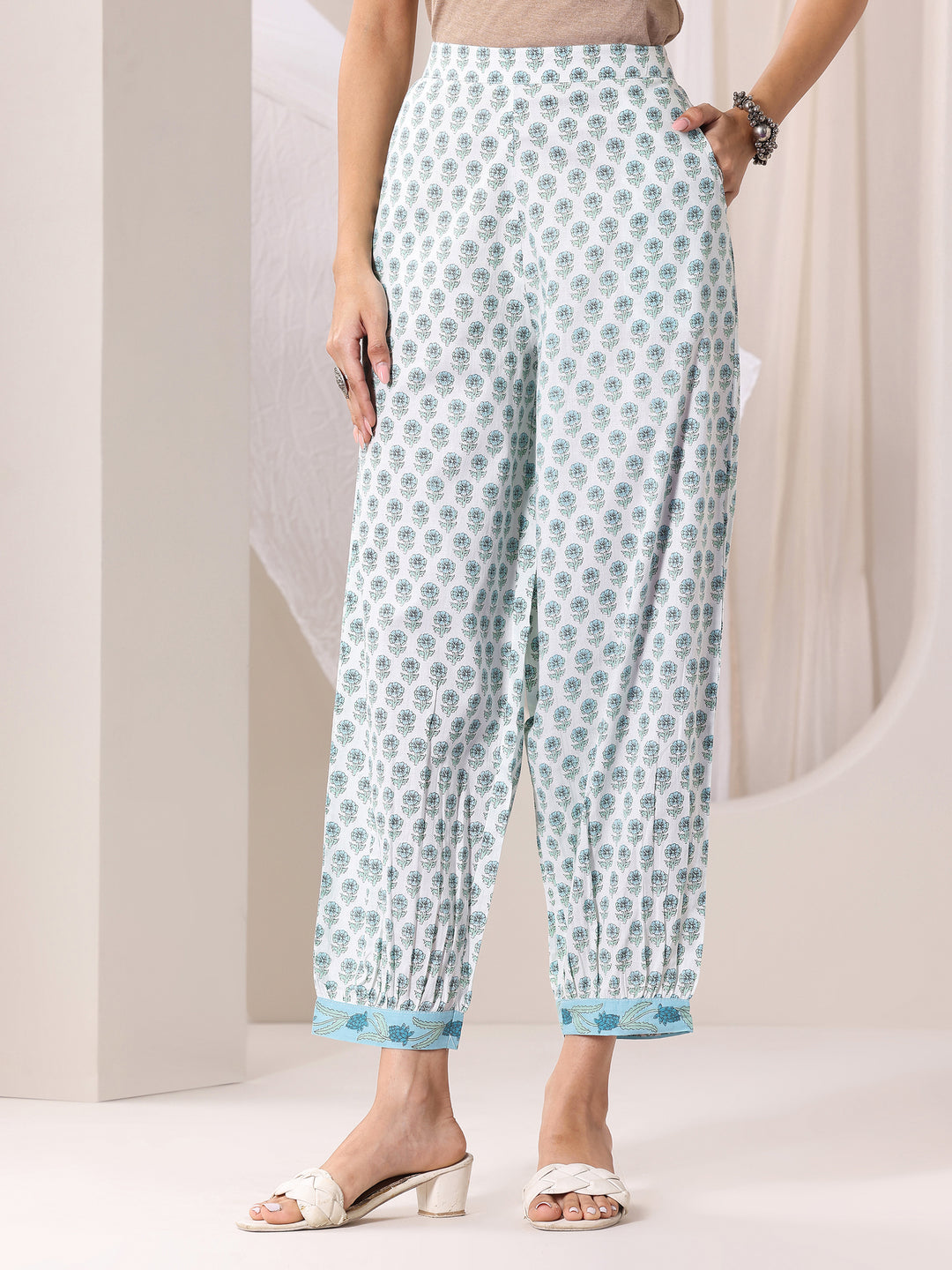 Blue Printed Cotton Straight Suit Set With Dupatta