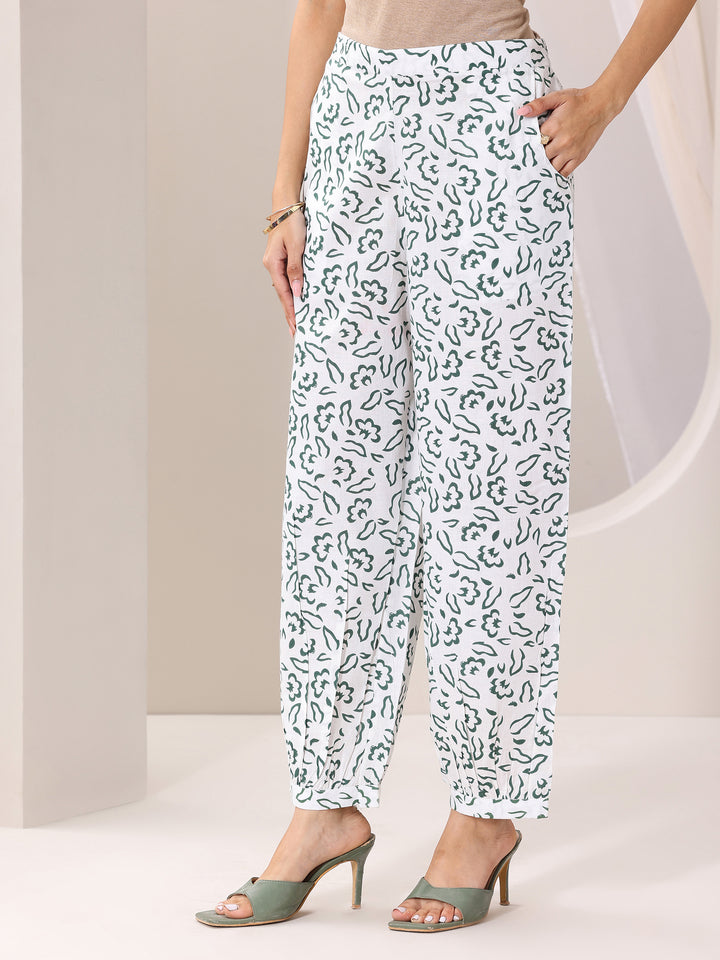 Green Printed Cotton Straight Suit Set With Dupatta