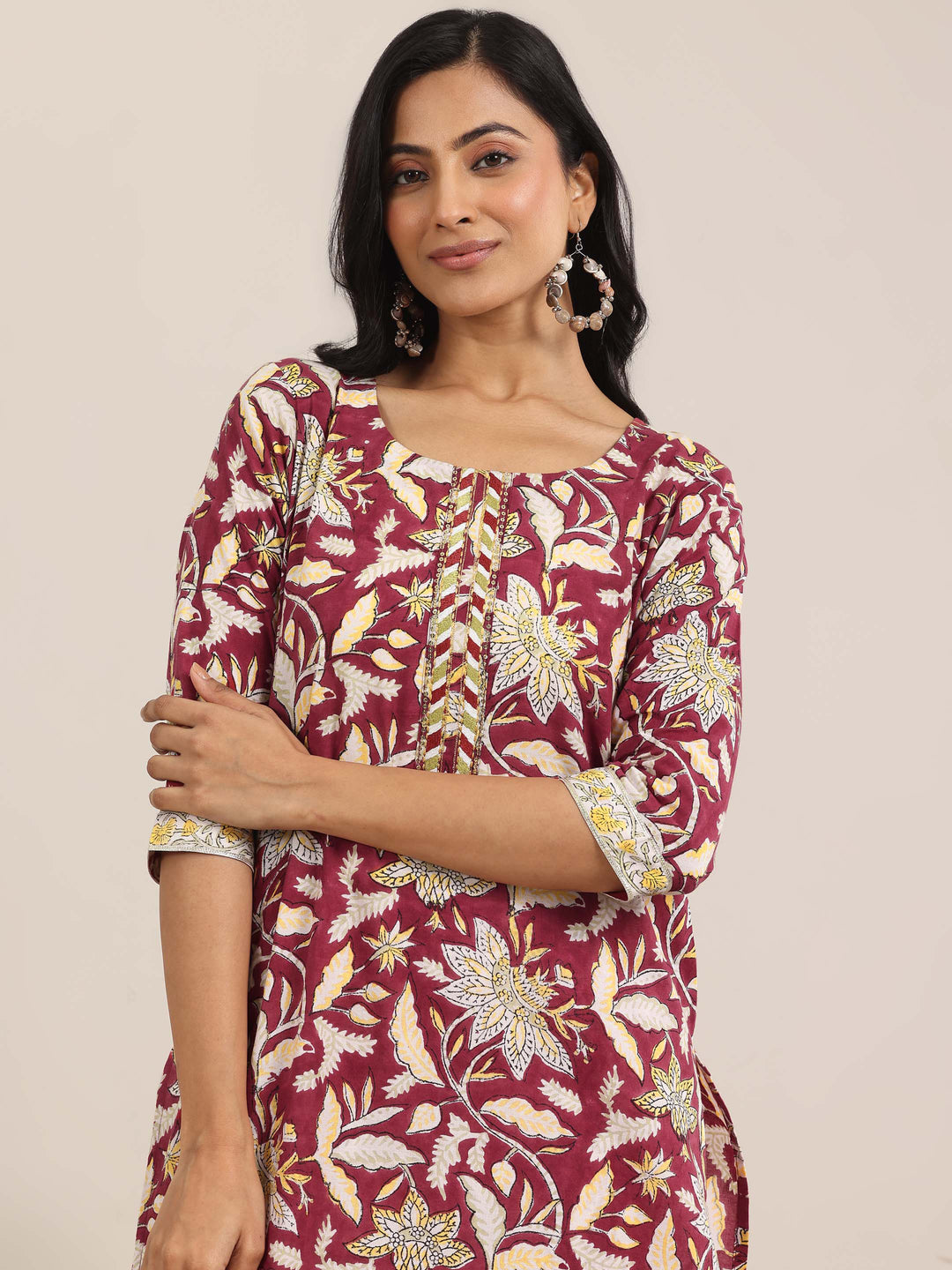 Red Printed Cotton Straight Suit With Dupatta