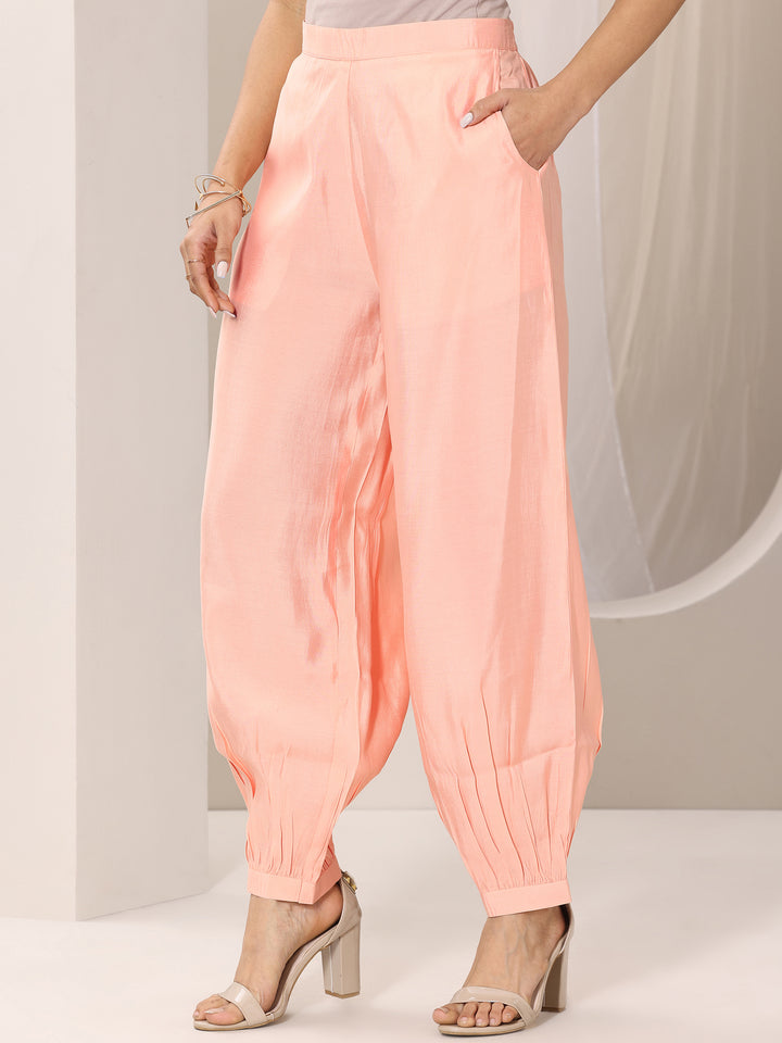 Peach Printed Silk Blend Straight Suit Set With Dupatta