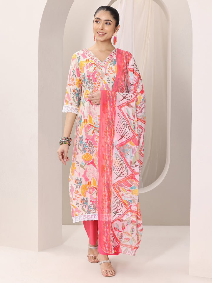Multi Printed Silk Blend Straight Suit Set With Dupatta