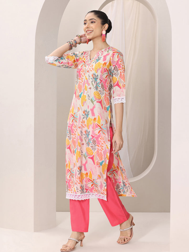Multi Printed Silk Blend Straight Suit Set With Dupatta