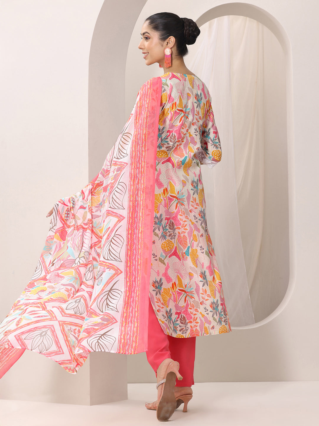 Multi Printed Silk Blend Straight Suit Set With Dupatta