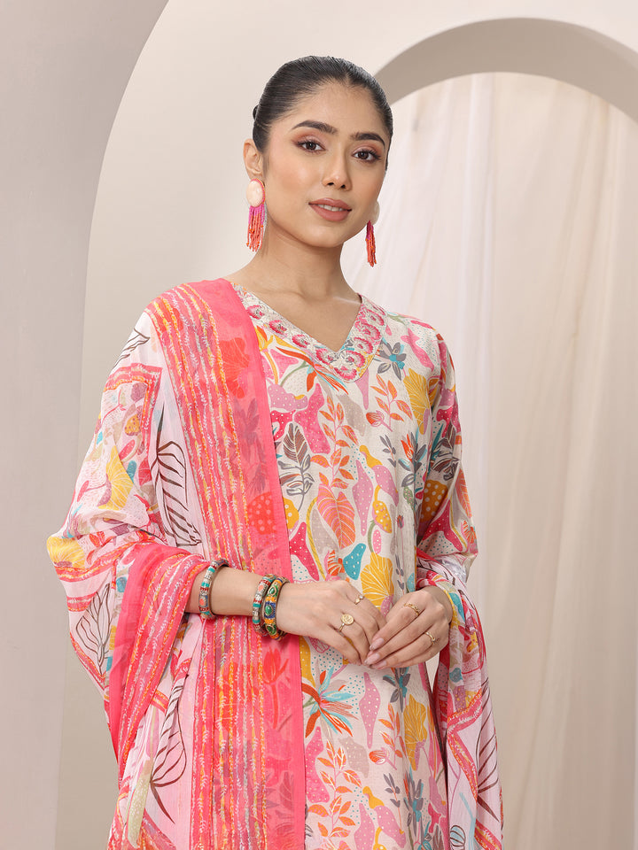 Multi Printed Silk Blend Straight Suit Set With Dupatta