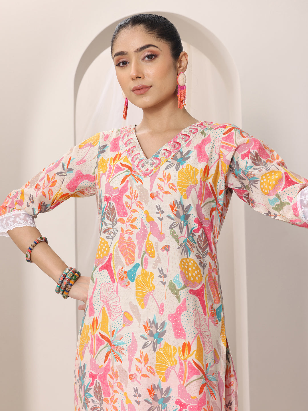 Multi Printed Silk Blend Straight Suit Set With Dupatta