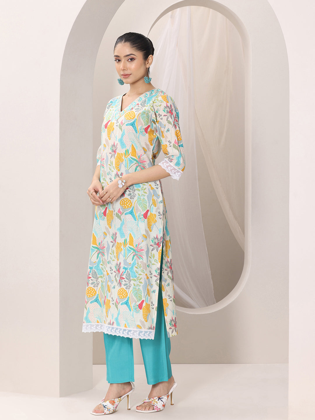 Multi Printed Silk Blend Straight Suit Set With Dupatta