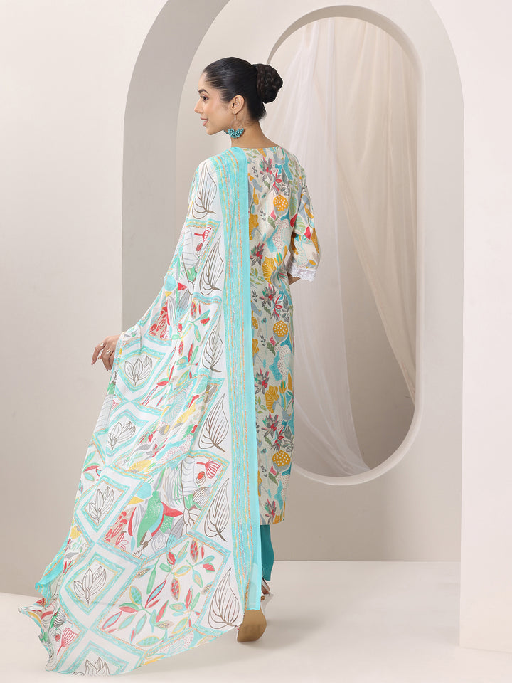 Multi Printed Silk Blend Straight Suit Set With Dupatta