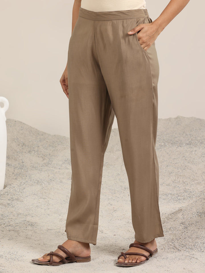 Brown Printed Silk Blend Straight Suit With Dupatta