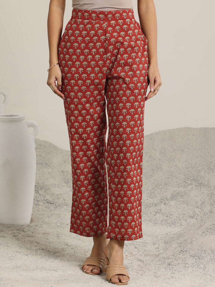 Maroon Printed Cotton A-Line Kurta Set