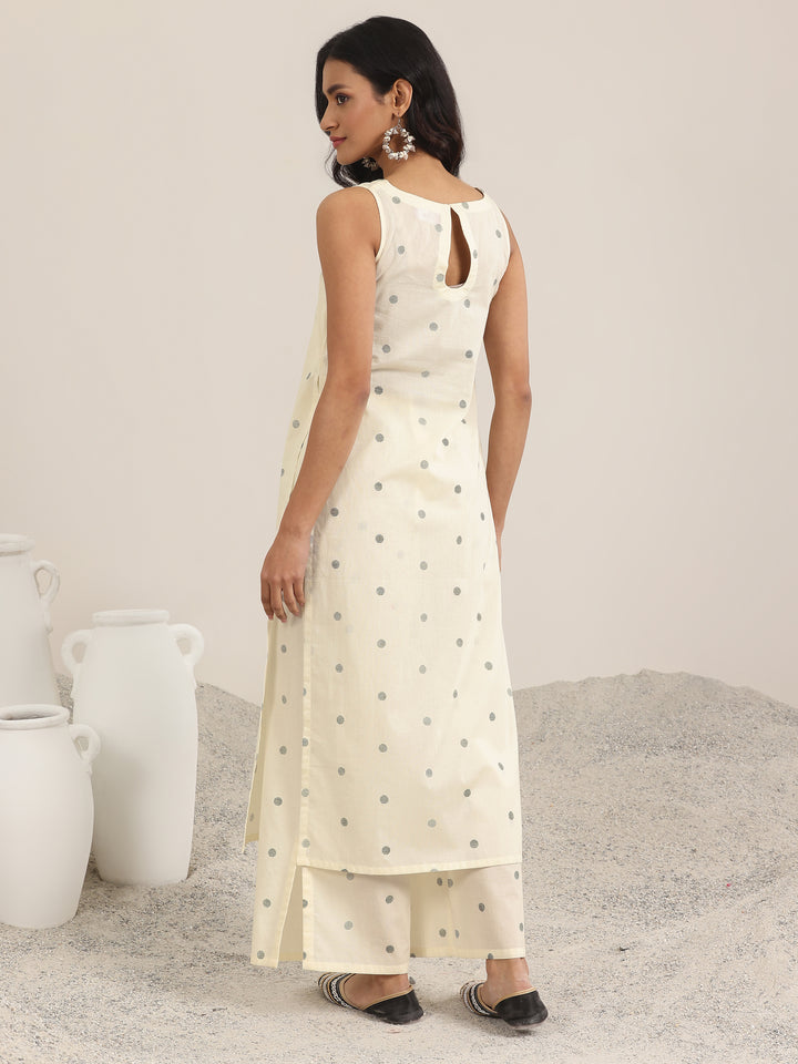 White Printed Cotton Straight Kurta Set
