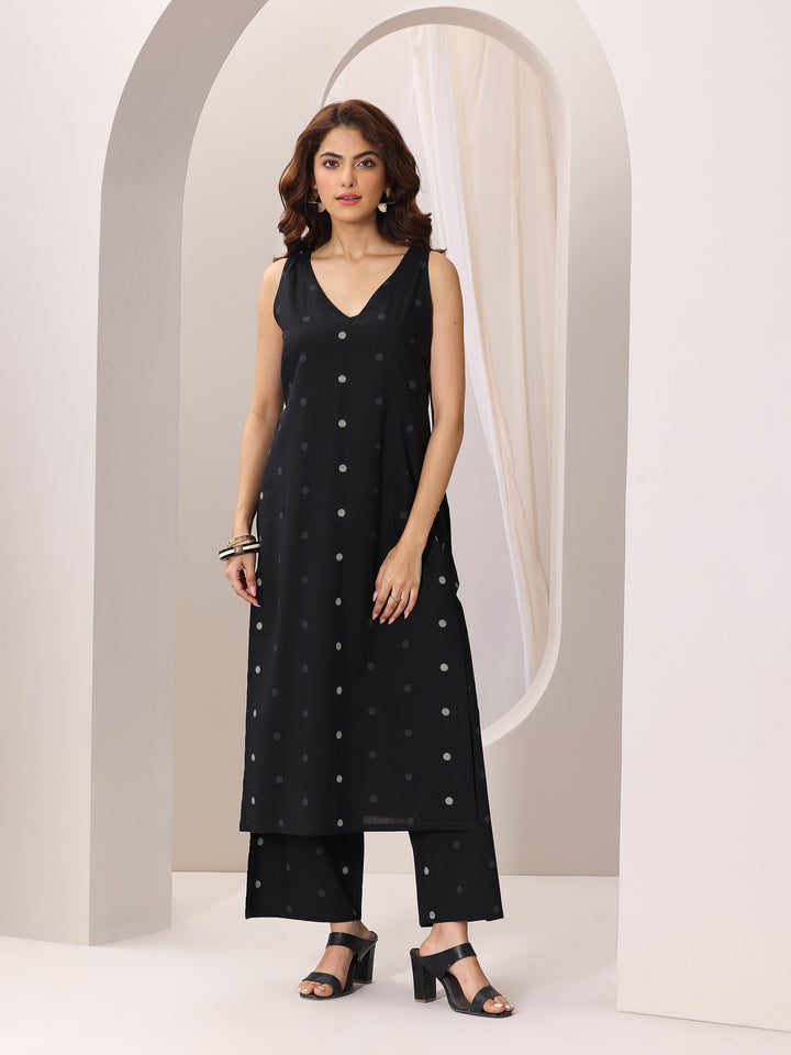 Black Printed Cotton Straight Kurta Set