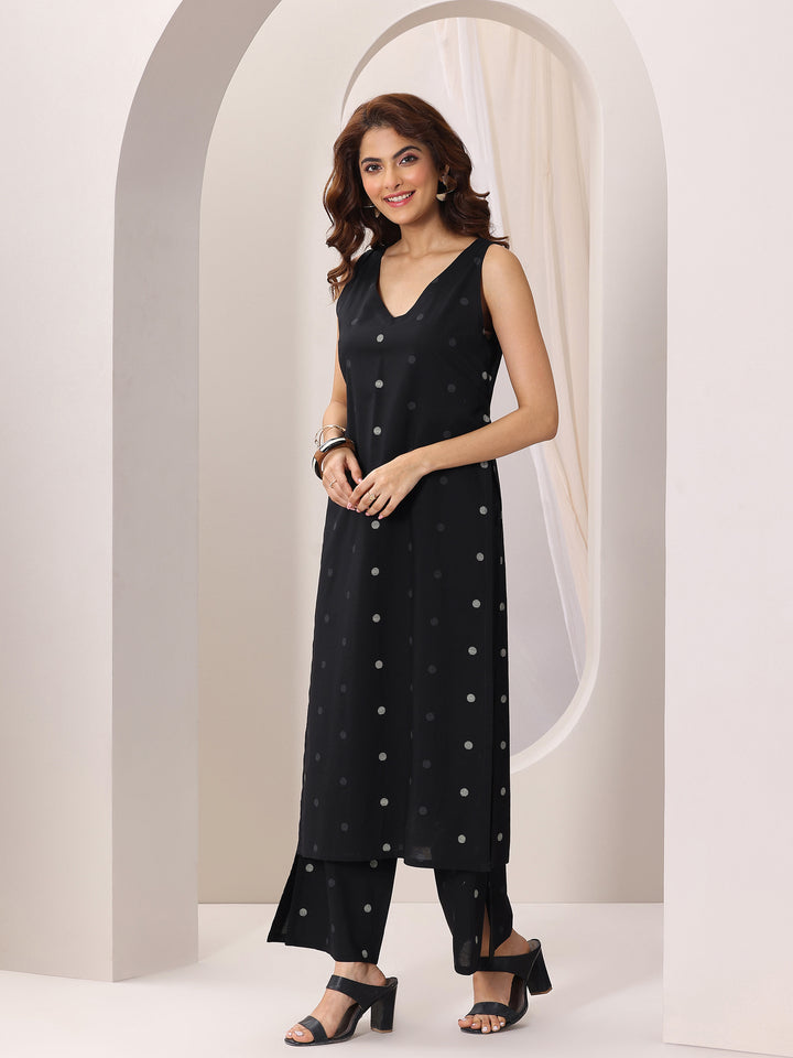 Black Printed Cotton Straight Kurta Set
