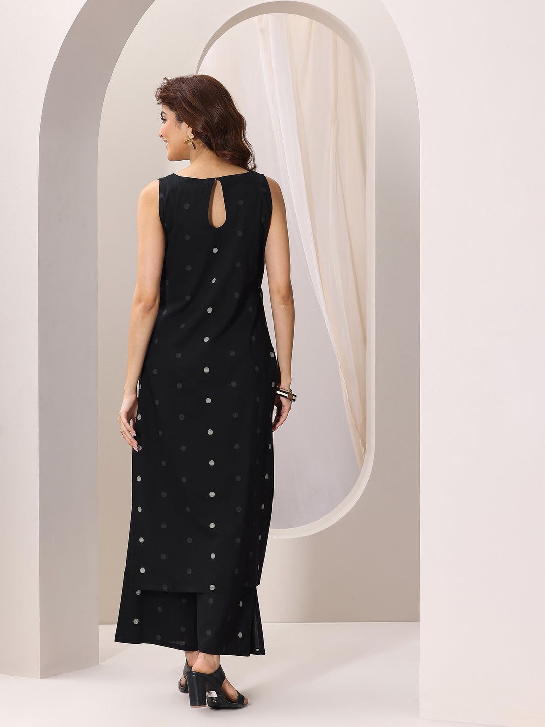 Black Printed Cotton Straight Kurta Set