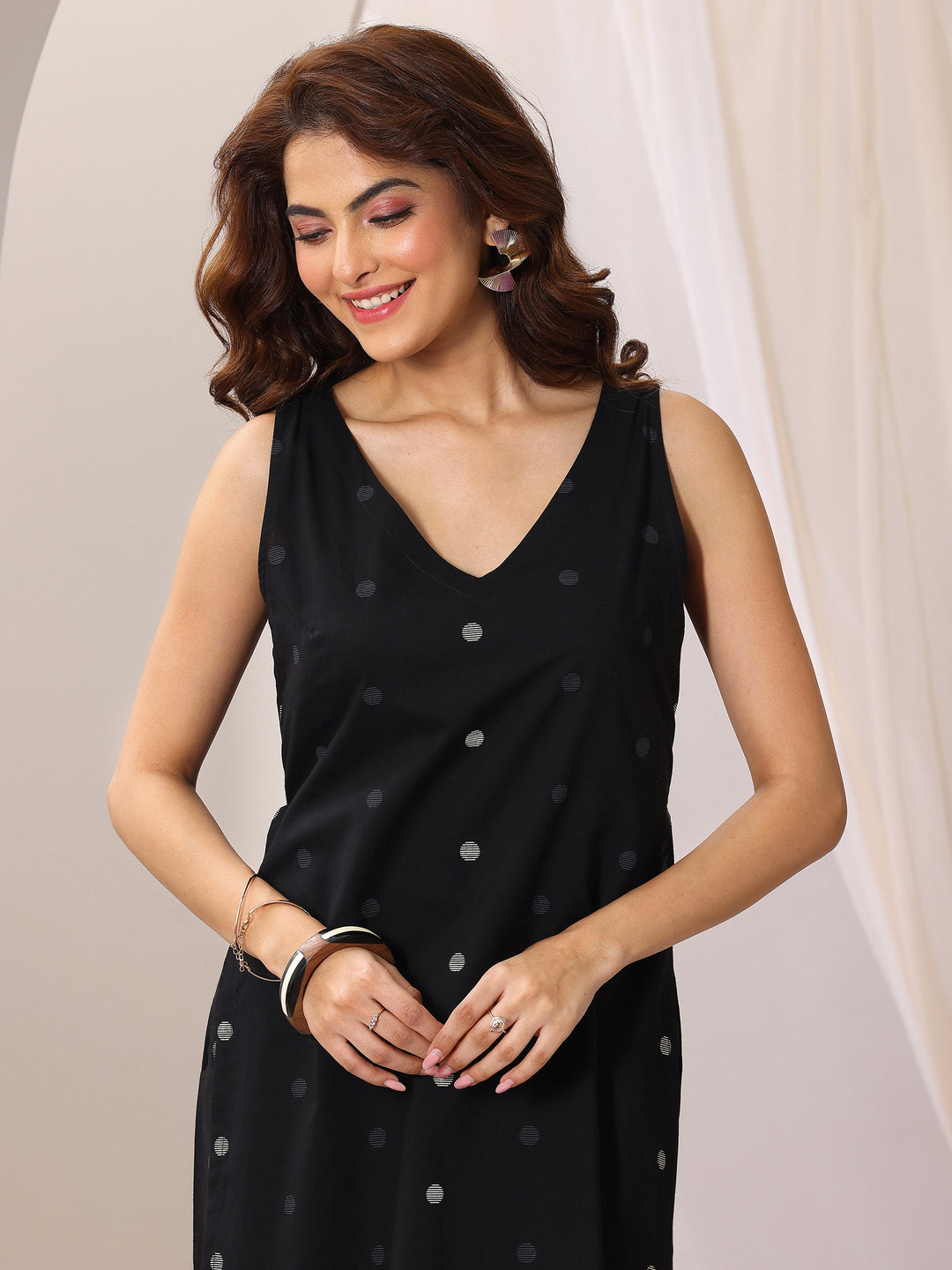 Black Printed Cotton Straight Kurta Set