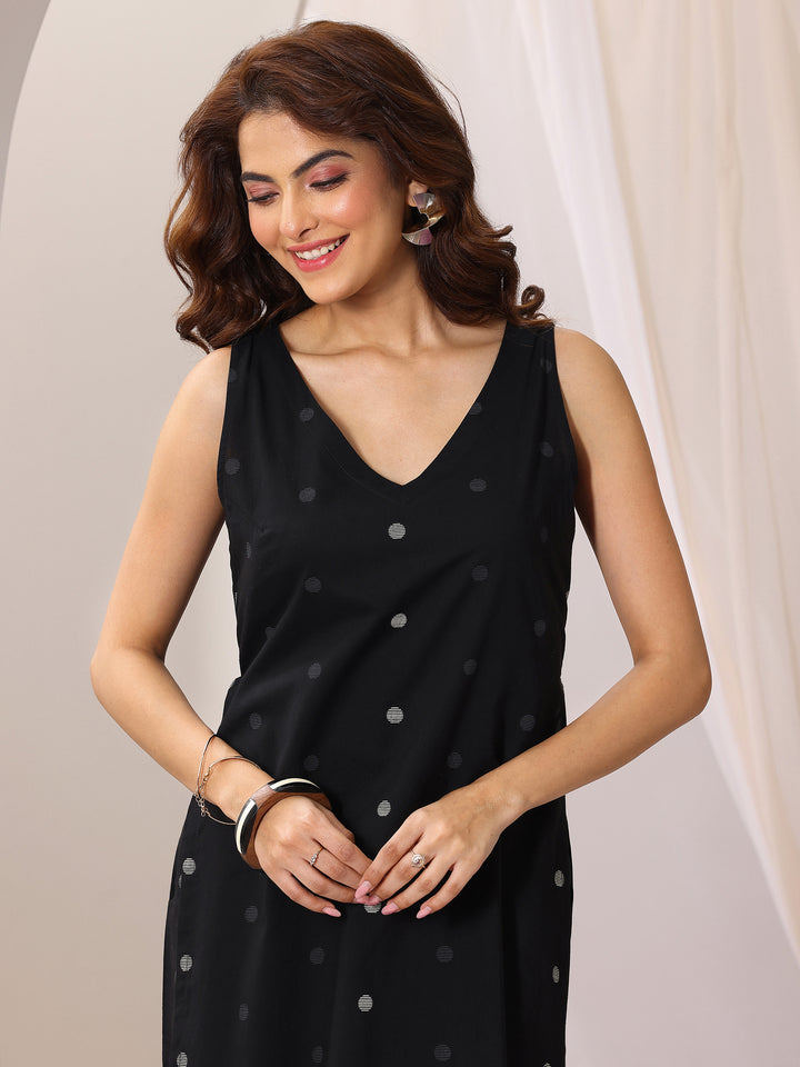 Black Printed Cotton Straight Kurta Set