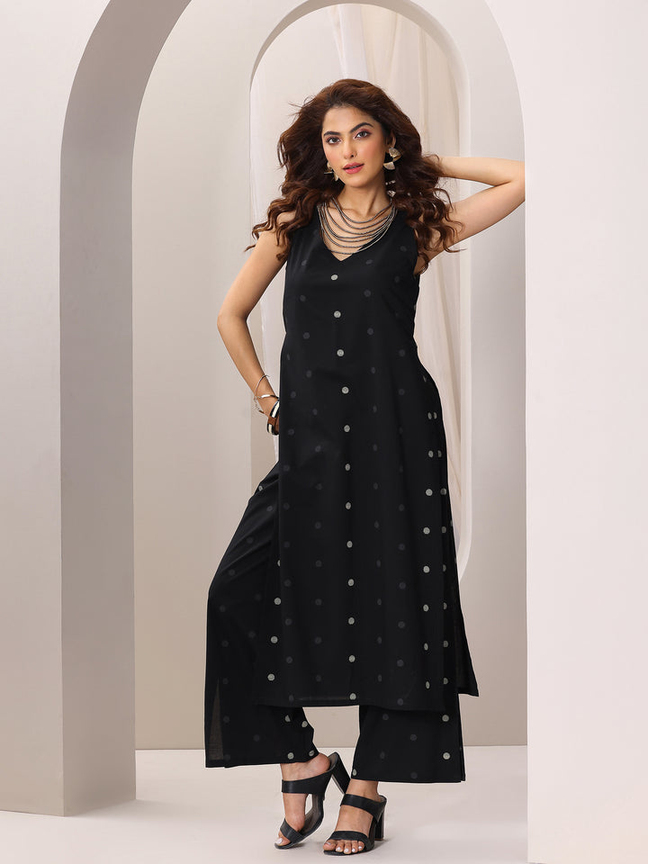 Black Printed Cotton Straight Kurta Set