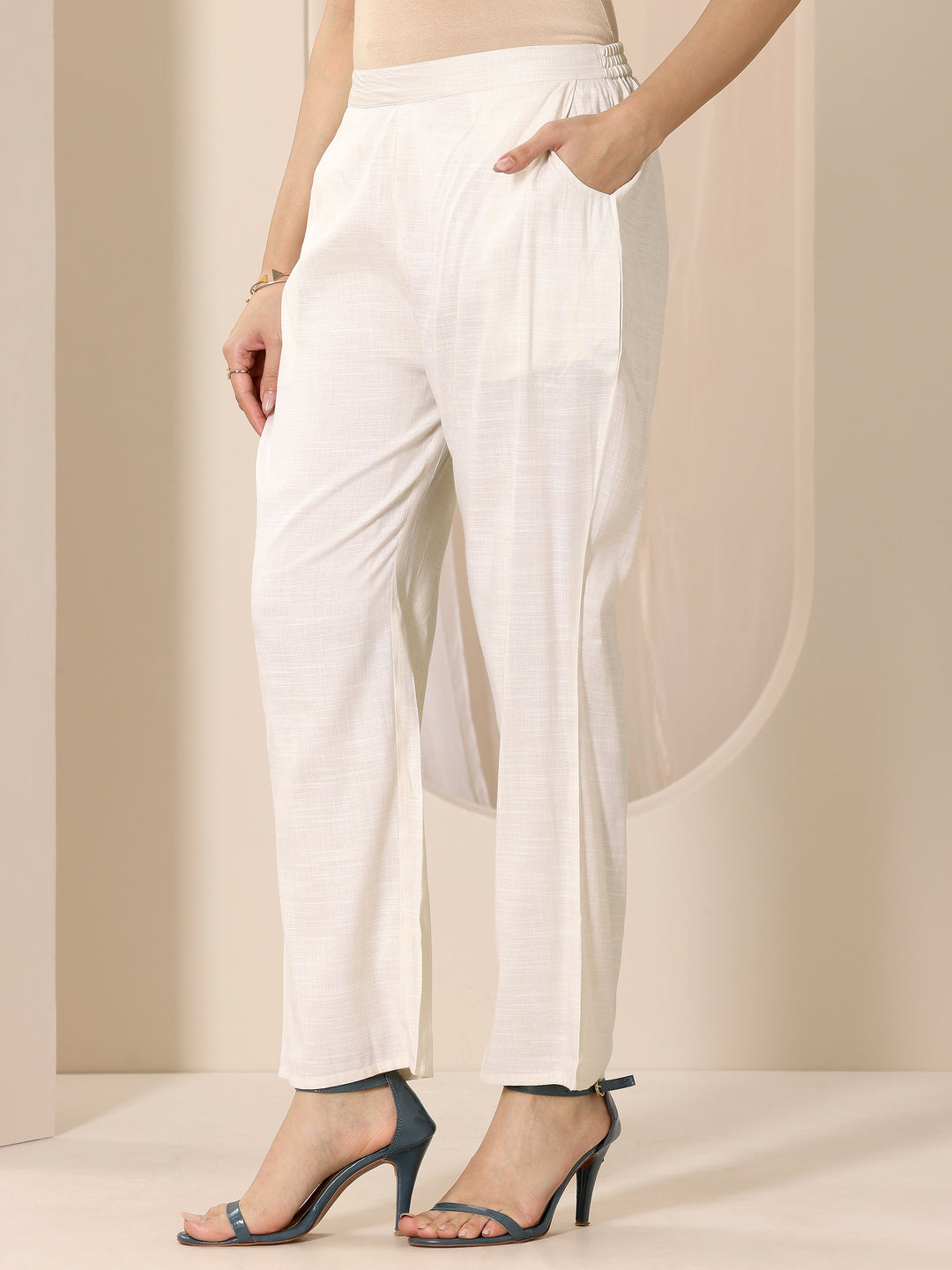 Off white Printed Silk Blend A-Line Kurta Set