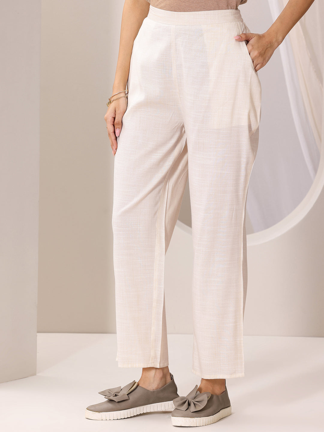 Off white Printed Silk Blend A-Line Kurta Set