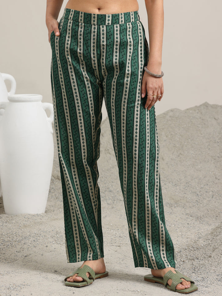 Green Printed Cotton Straight Kurta With Palazzos