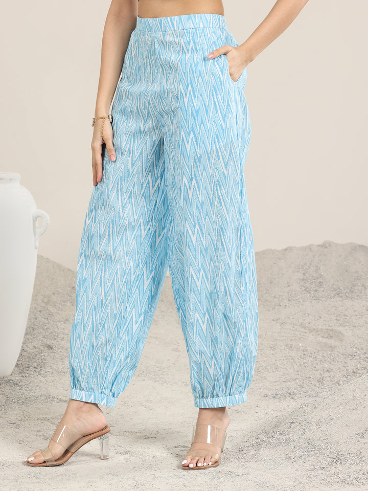 Blue Printed Cotton Straight Suit With Dupatta