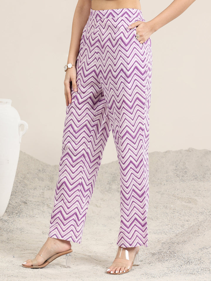 Purple Printed Cotton Straight Suit With Dupatta