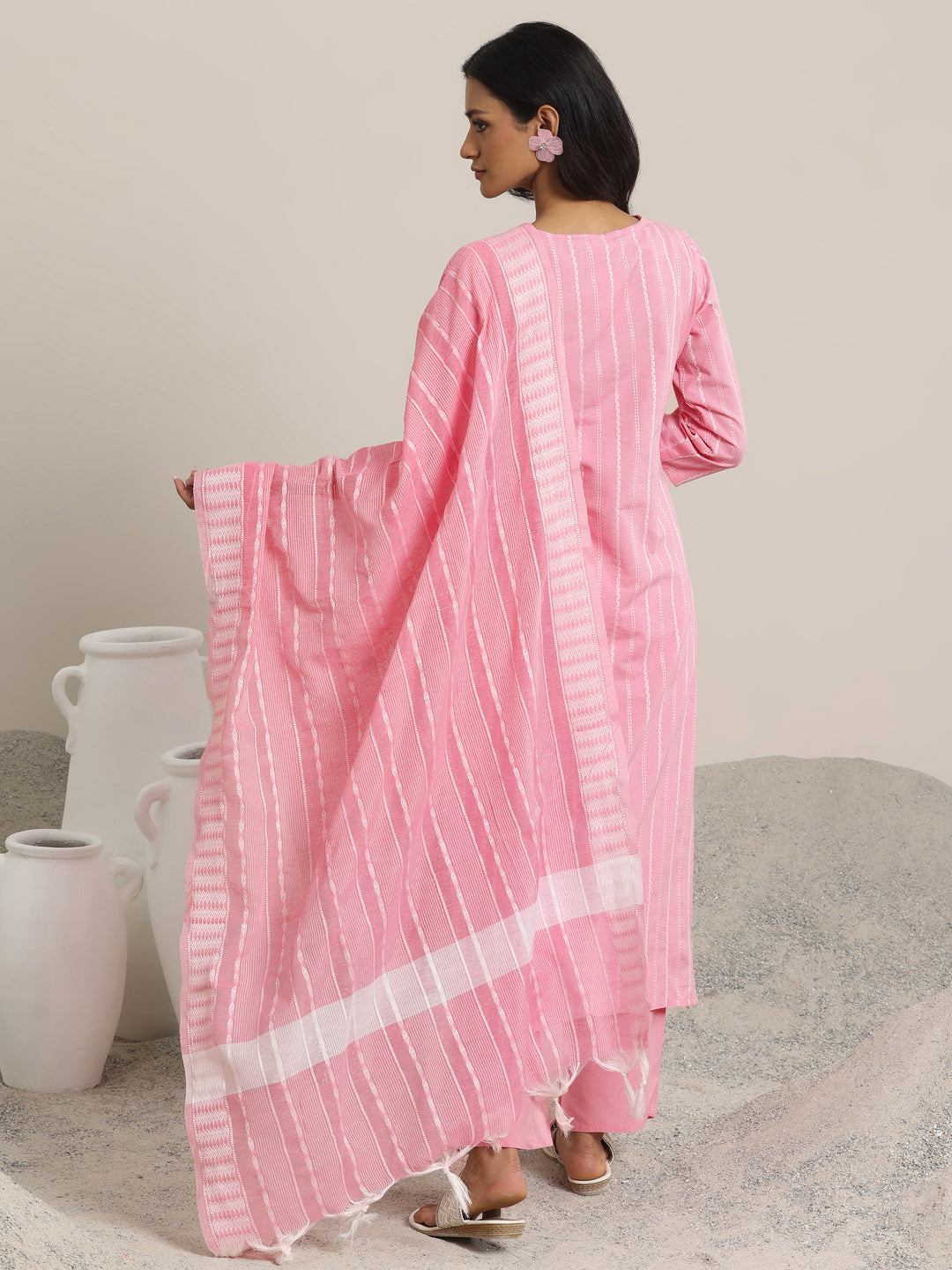 Pink Woven Design Cotton Blend Straight  Suits With Dupatta